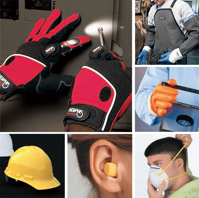 Safety Supplies: gloves, helmets, hearing protection